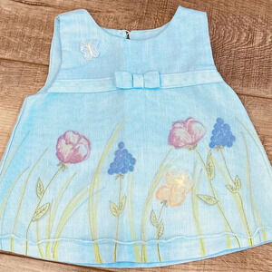 Thomas Girls Blue Floral Dress 18M Sleeveless Knee Length
